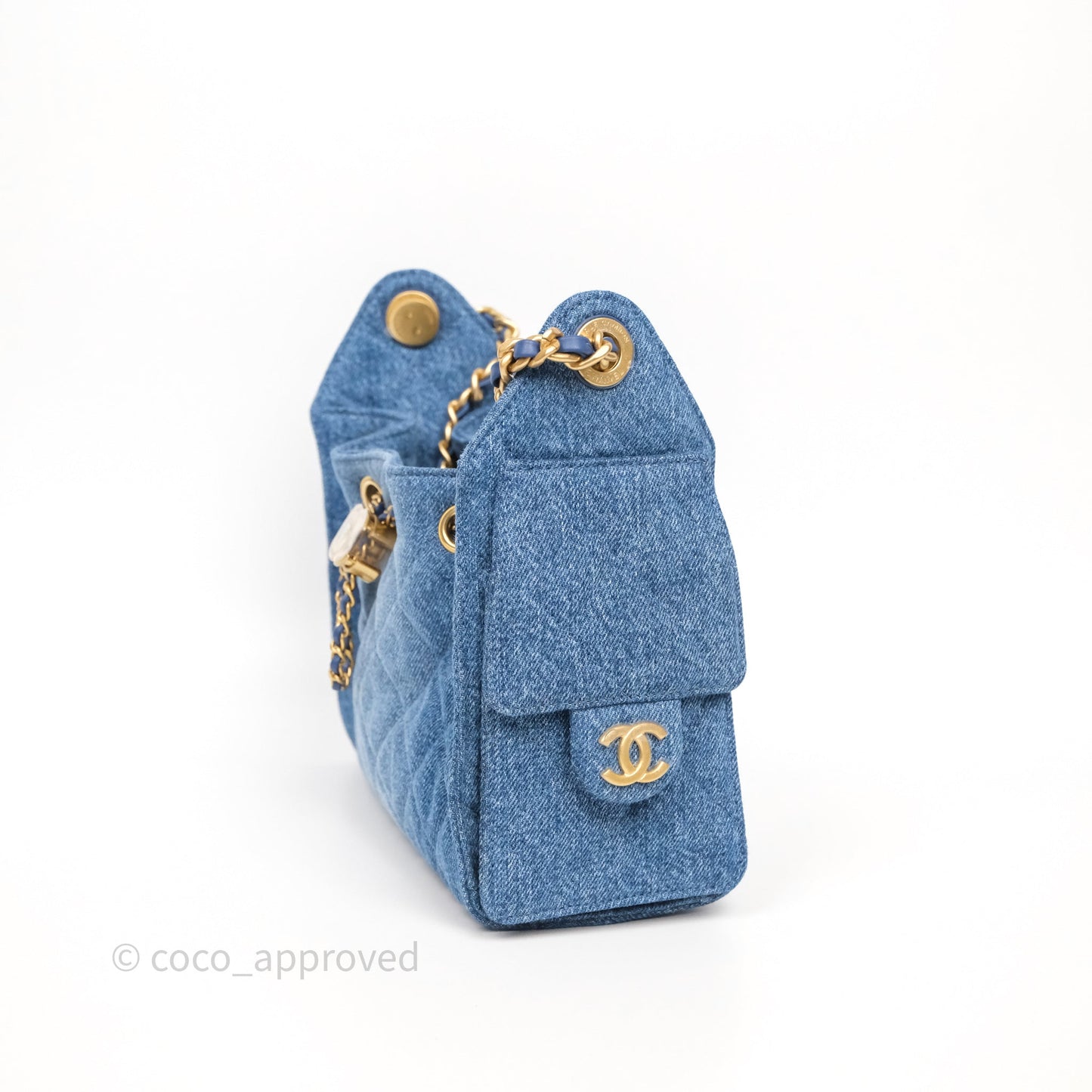Chanel 25 Mini Washed Denim Aged Gold Hardware