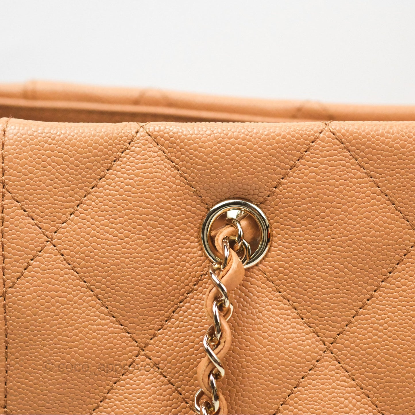 Chanel Large Quilted Caviar Shopping Tote Bag Dark Beige Gold Hardware