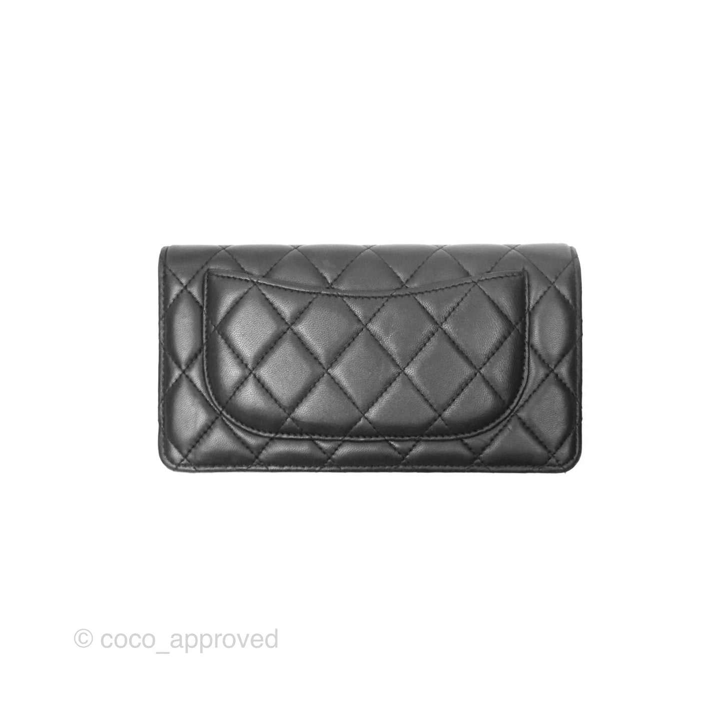 Chanel Classic Quilted Long Wallet Black Lambskin Silver Hardware