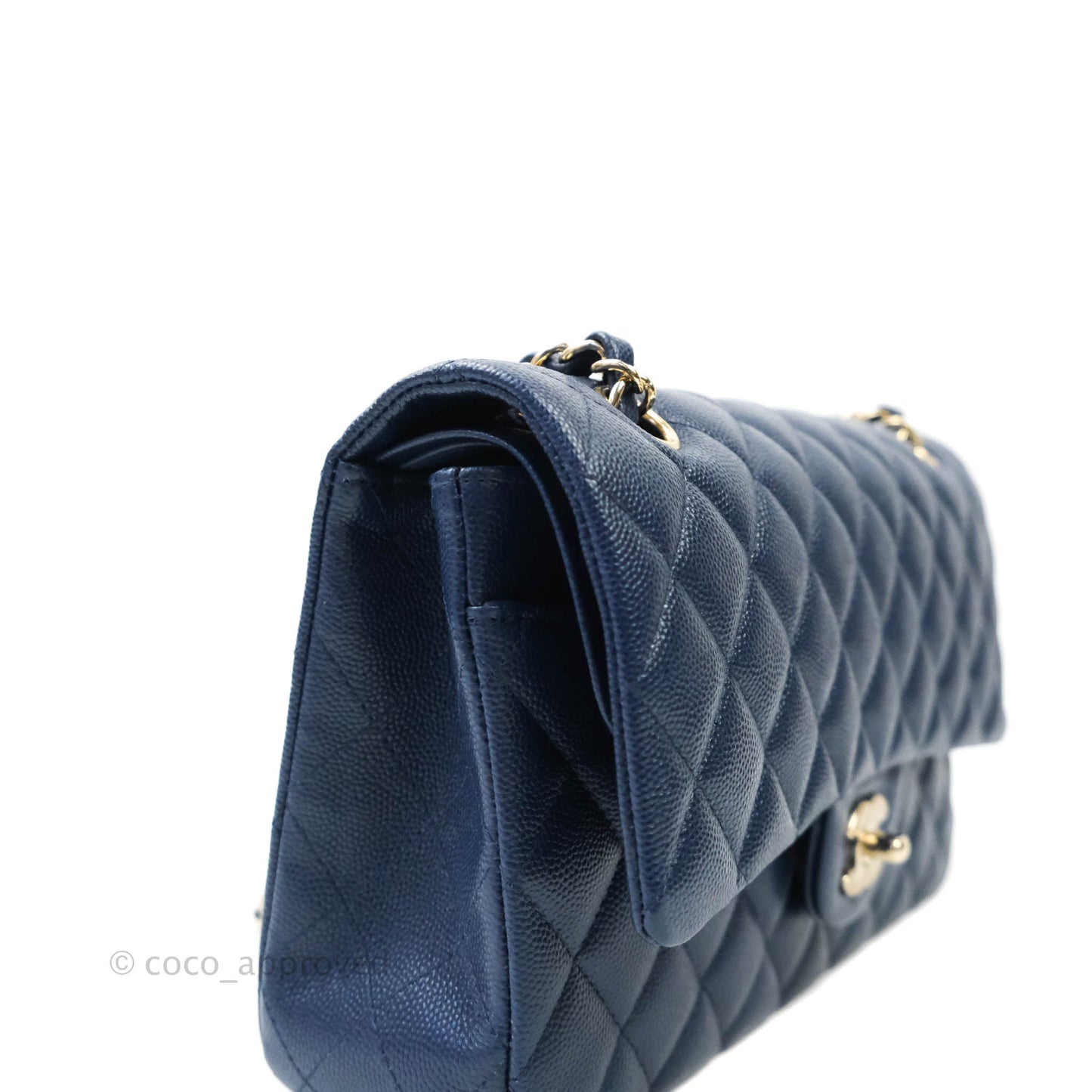 Chanel Quilted M/L Medium Double Flap Navy Caviar Gold Hardware 17B