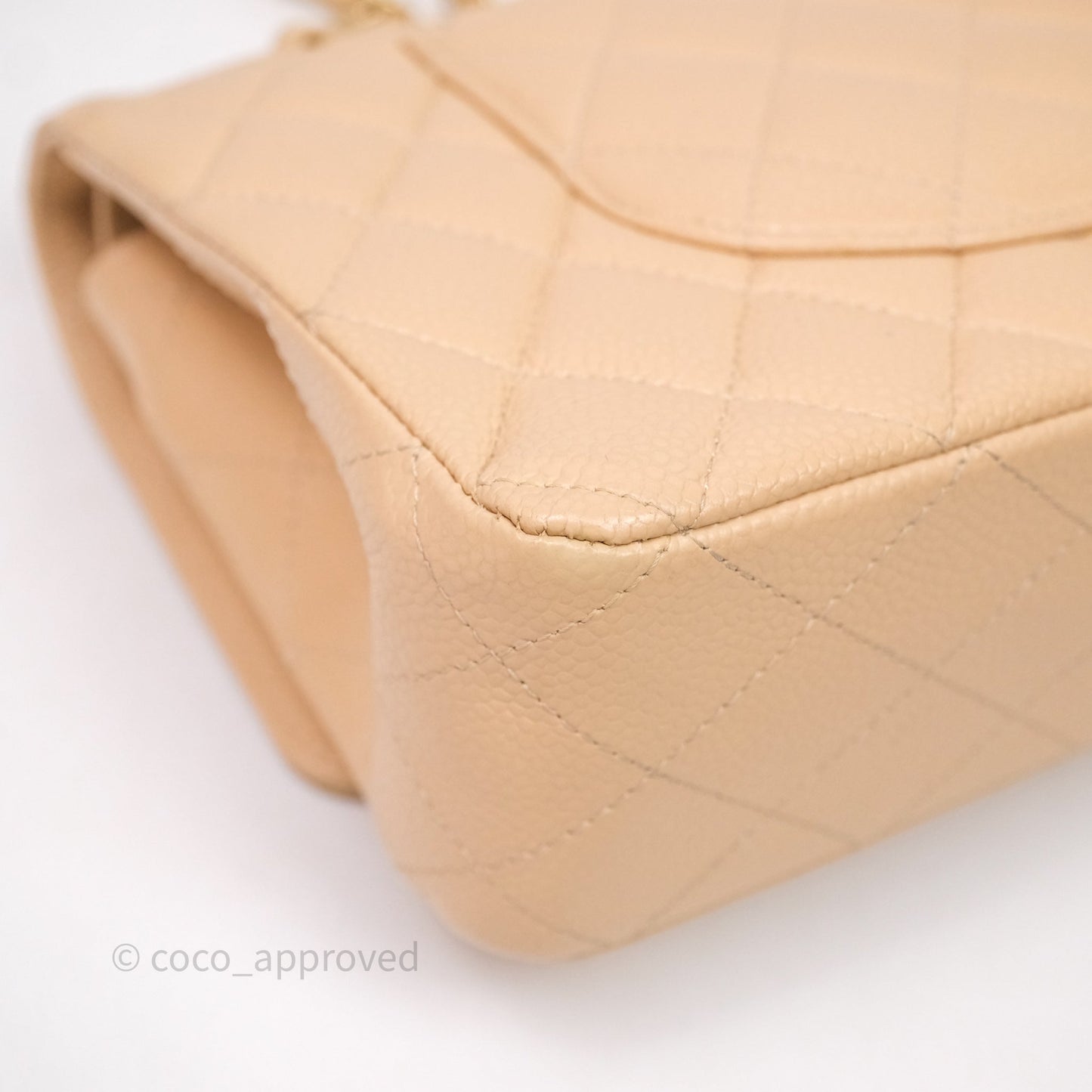 Chanel Classic M/L Medium Flap Quilted Beige Caviar Gold Hardware