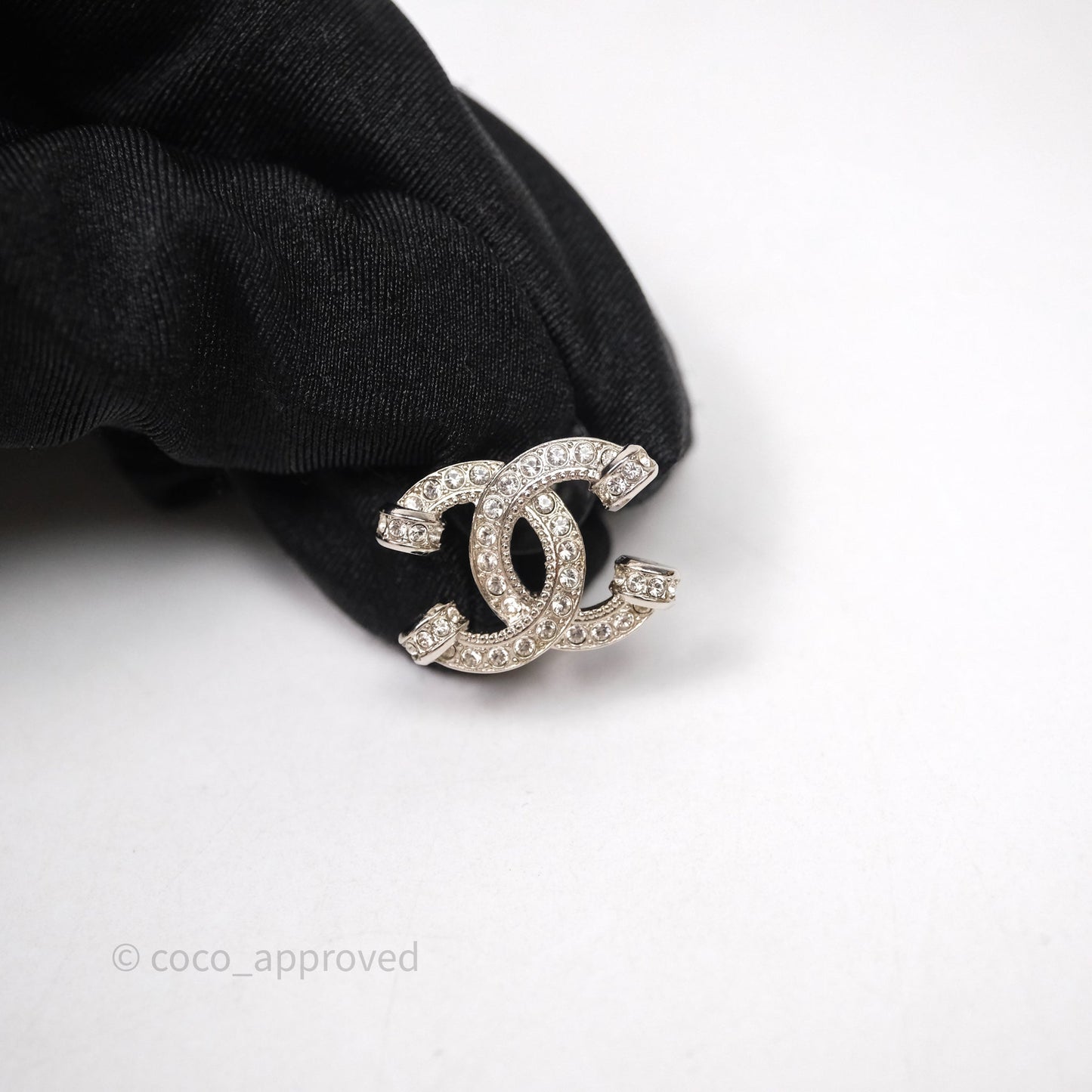 Chanel CC Crystals Earrings Silver Tone 23P