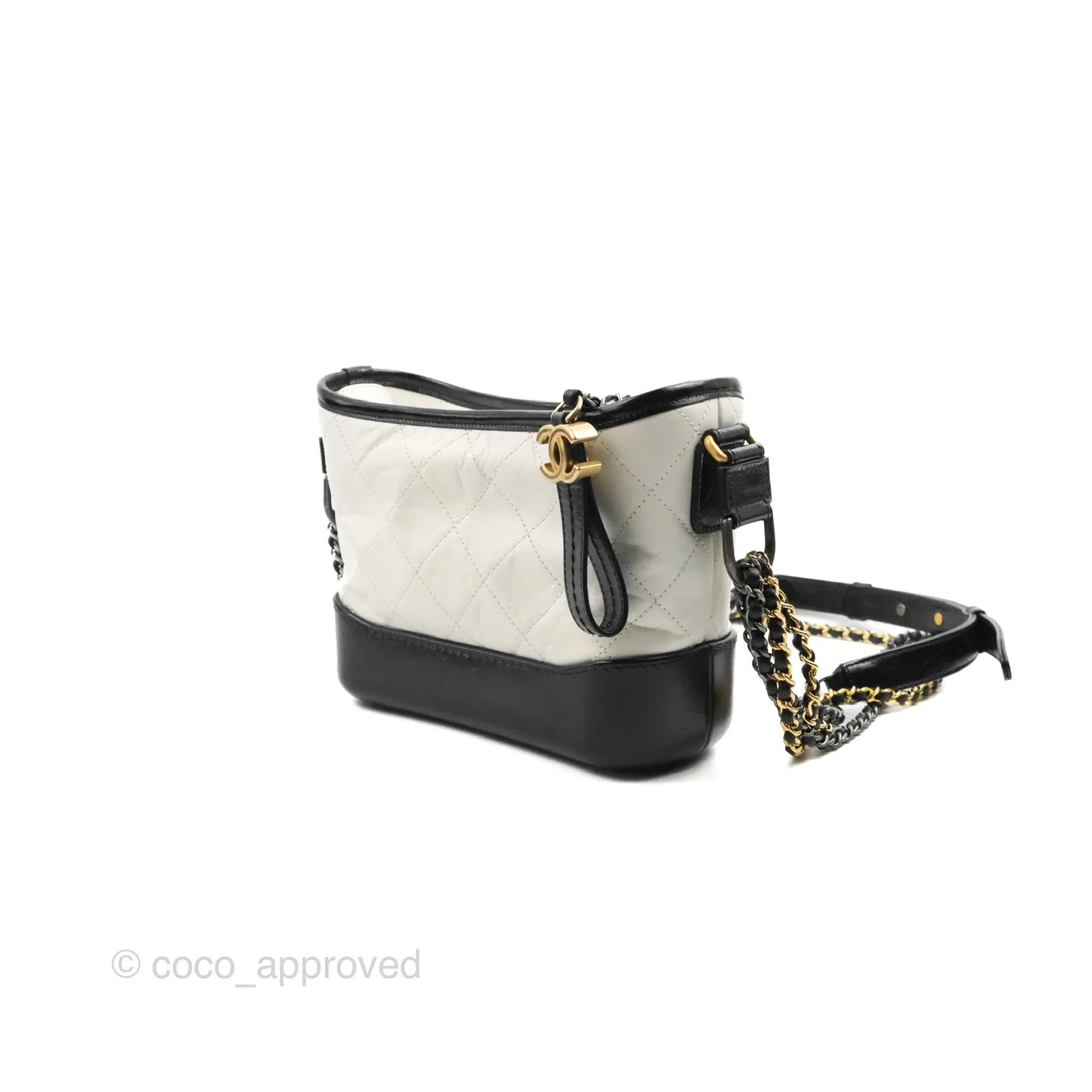 Chanel Quilted Small Gabrielle Hobo White Black Calfskin Mixed Hardware