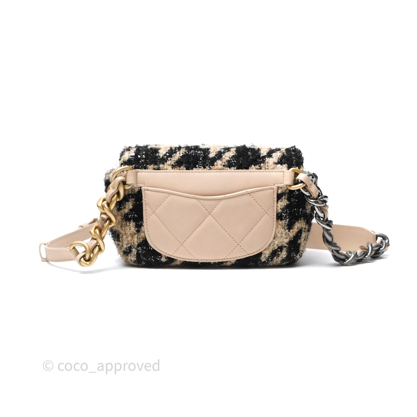 Chanel 19 Waist Bag Tweed Houndstooth Black Beige Mixed Hardware 19K
