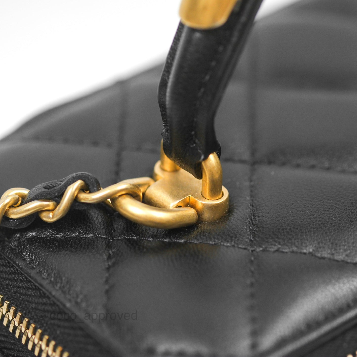 Chanel Vanity Rectangular Metal Top Handle Black Lambskin Aged Gold Hardware 22B