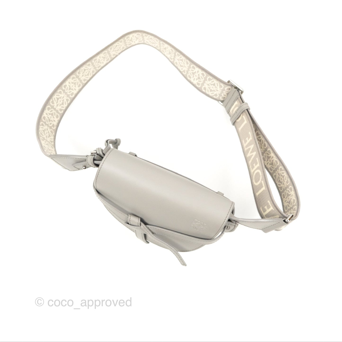Loewe Mini Gate Dual Bag in Soft Calfskin & Jacquard Strap Light Grey