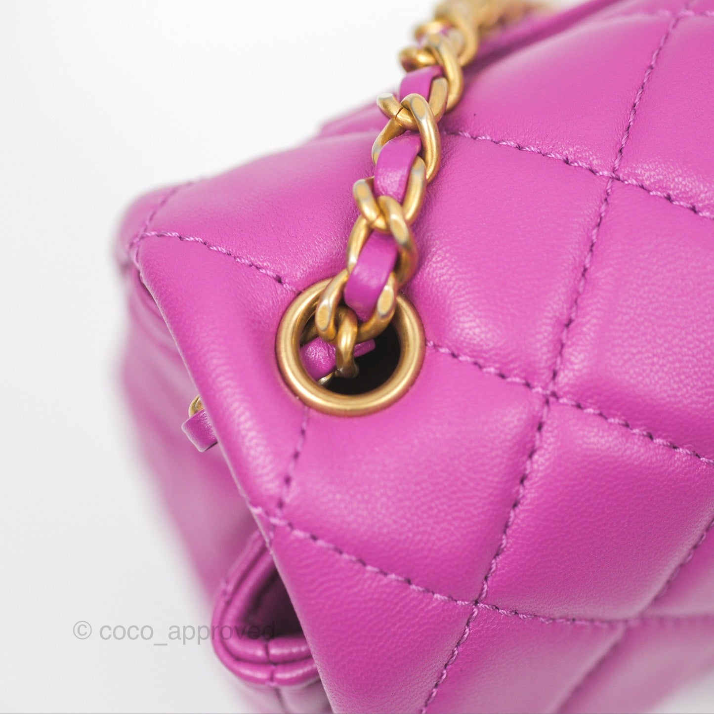 Chanel Mini Rectangular Pearl Crush Quilted Purple Lambskin Aged Gold Hardware
