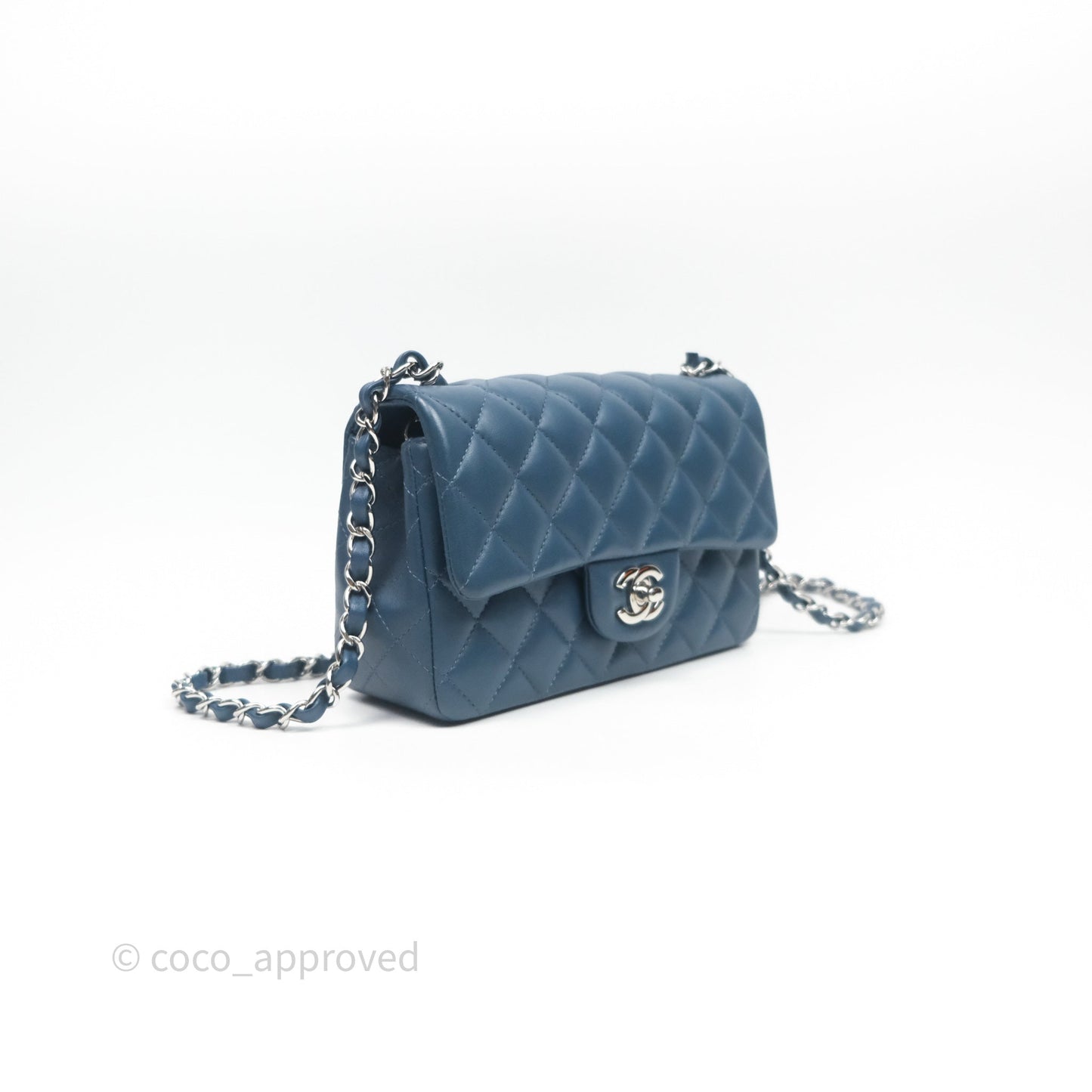 Chanel Mini Rectangular Quilted Navy Lambskin Silver Hardware