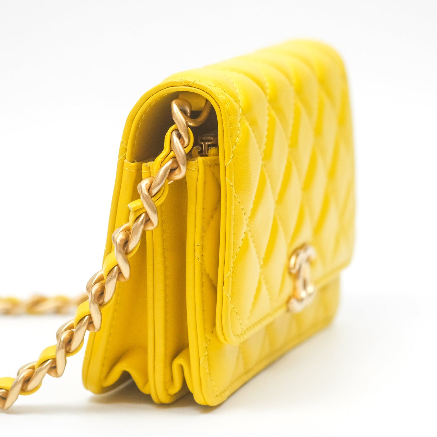 Chanel Lacquered Chain Mini WOC Yellow Lambskin