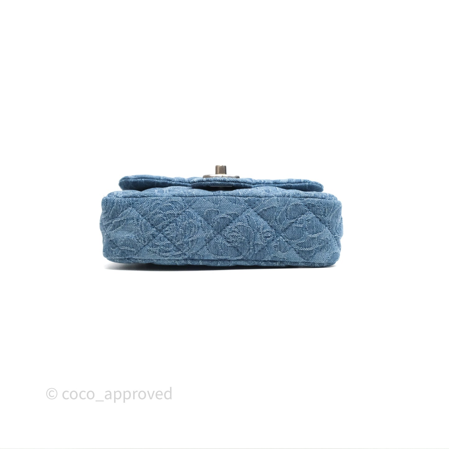 Chanel Quilted Camellia Printed Heart Crush Mini Flap Bag Blue Denim Aged Silver Hardware