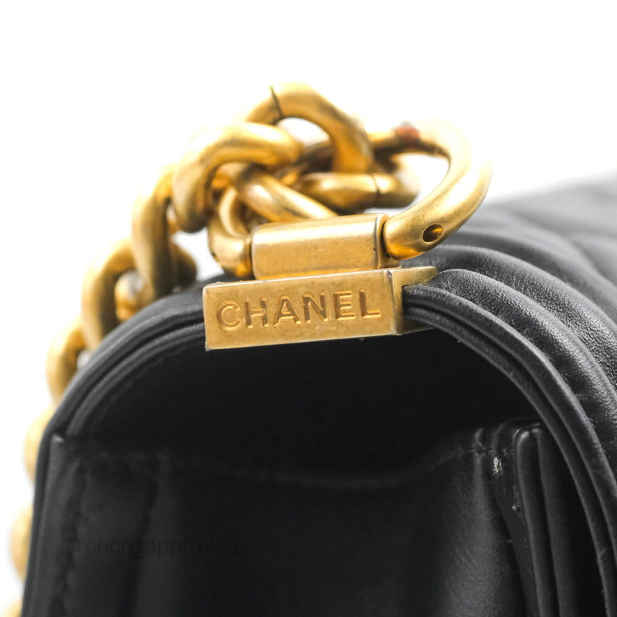 Chanel Quilted Medium Boy Black Calfskin Aged Gold Hardware