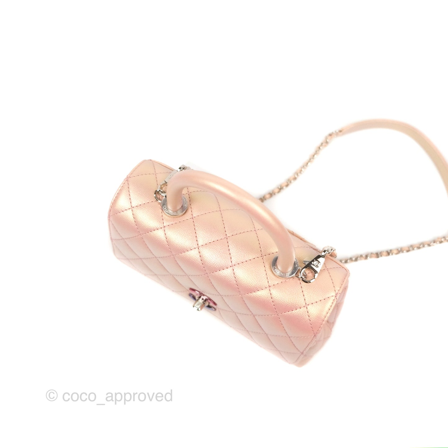 Chanel Small Quilted Coco Handle Iridescent Pink Caviar Rainbow Hardware