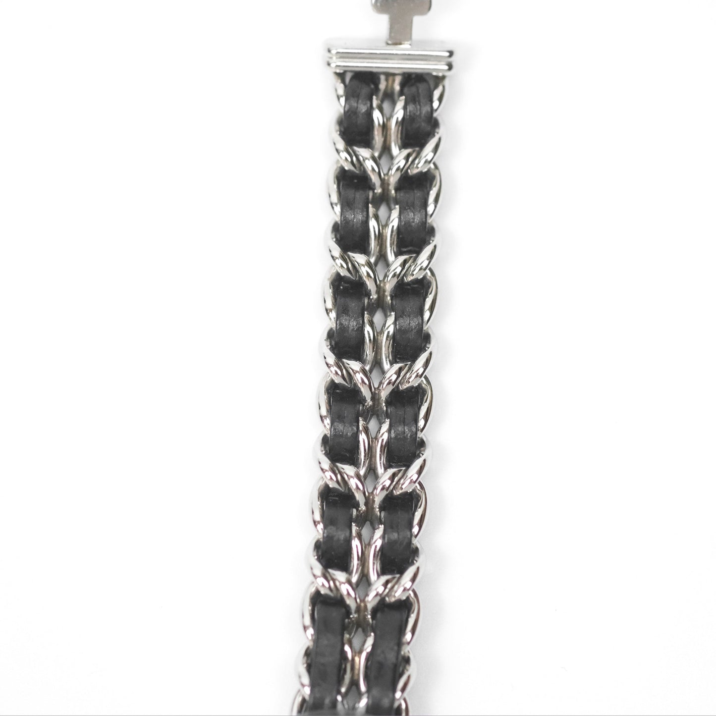 Chanel Première Iconic Chain Watch Black Leather Silver Tone Size ML