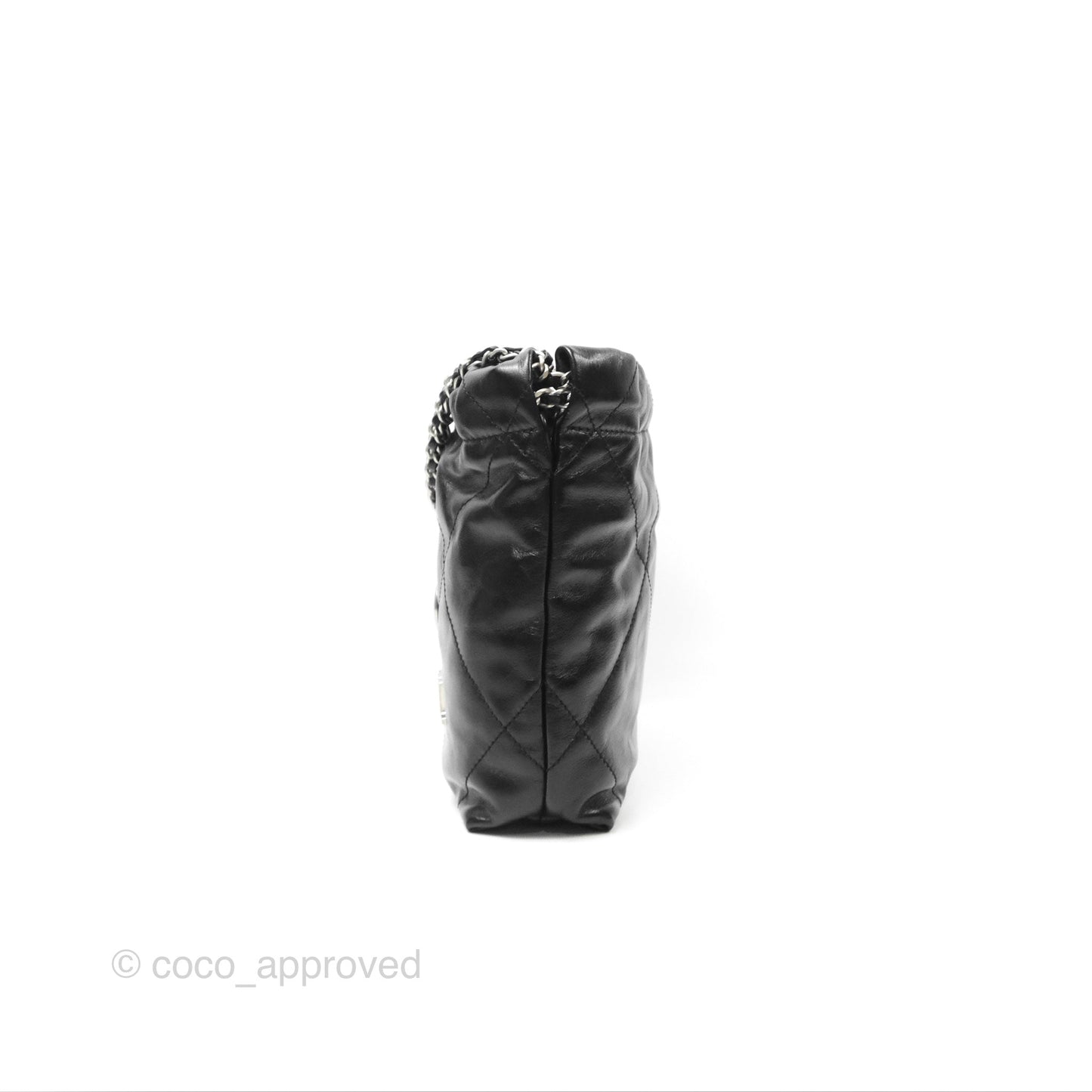 Chanel 22 Mini Bag Black Shiny Crumpled Calfskin Matte Silver Hardware