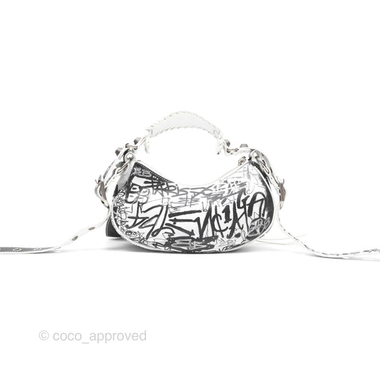 Balenciaga XS Graffiti Le Cagole Shoulder Bag White Black