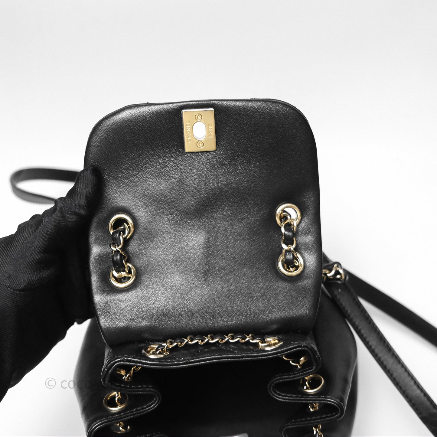 Chanel Small Duma Drawstring Backpack Black Lambskin Gold Hardware