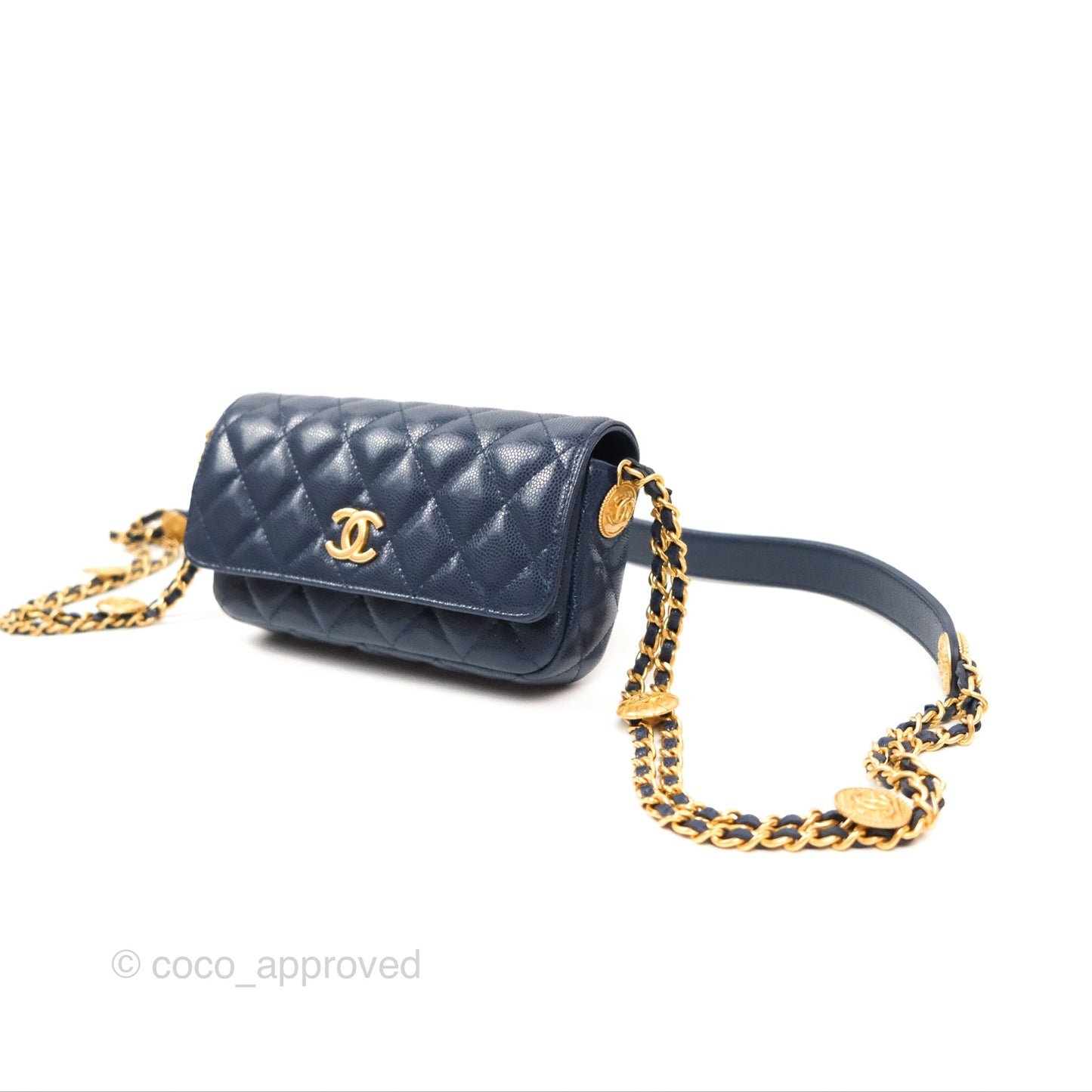 Chanel Twist Your Button Phone Bag Navy Shiny Caviar Aged Gold Hardware 22A