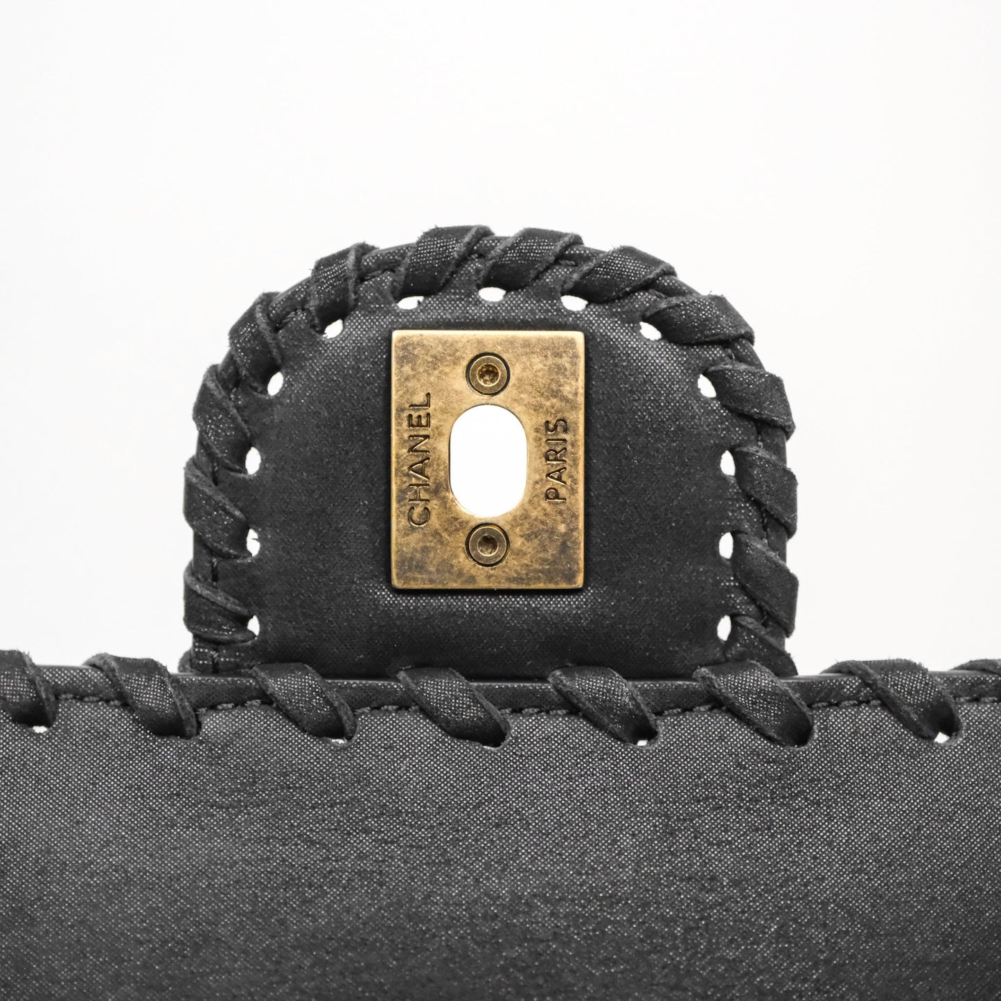 Chanel Braided Flap Bag Black Nubuck Aged Gold Hardware