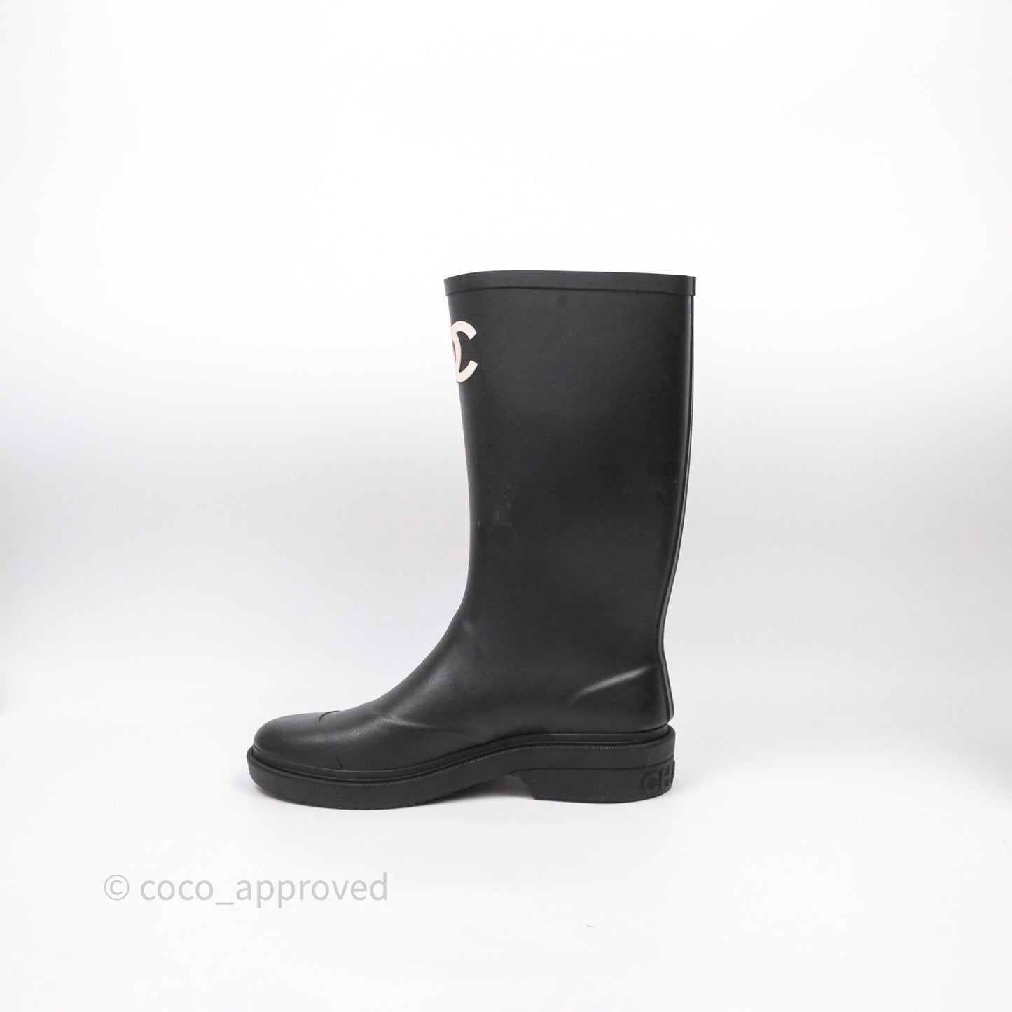 Chanel CC Black Rubber Rain Boots Size 39