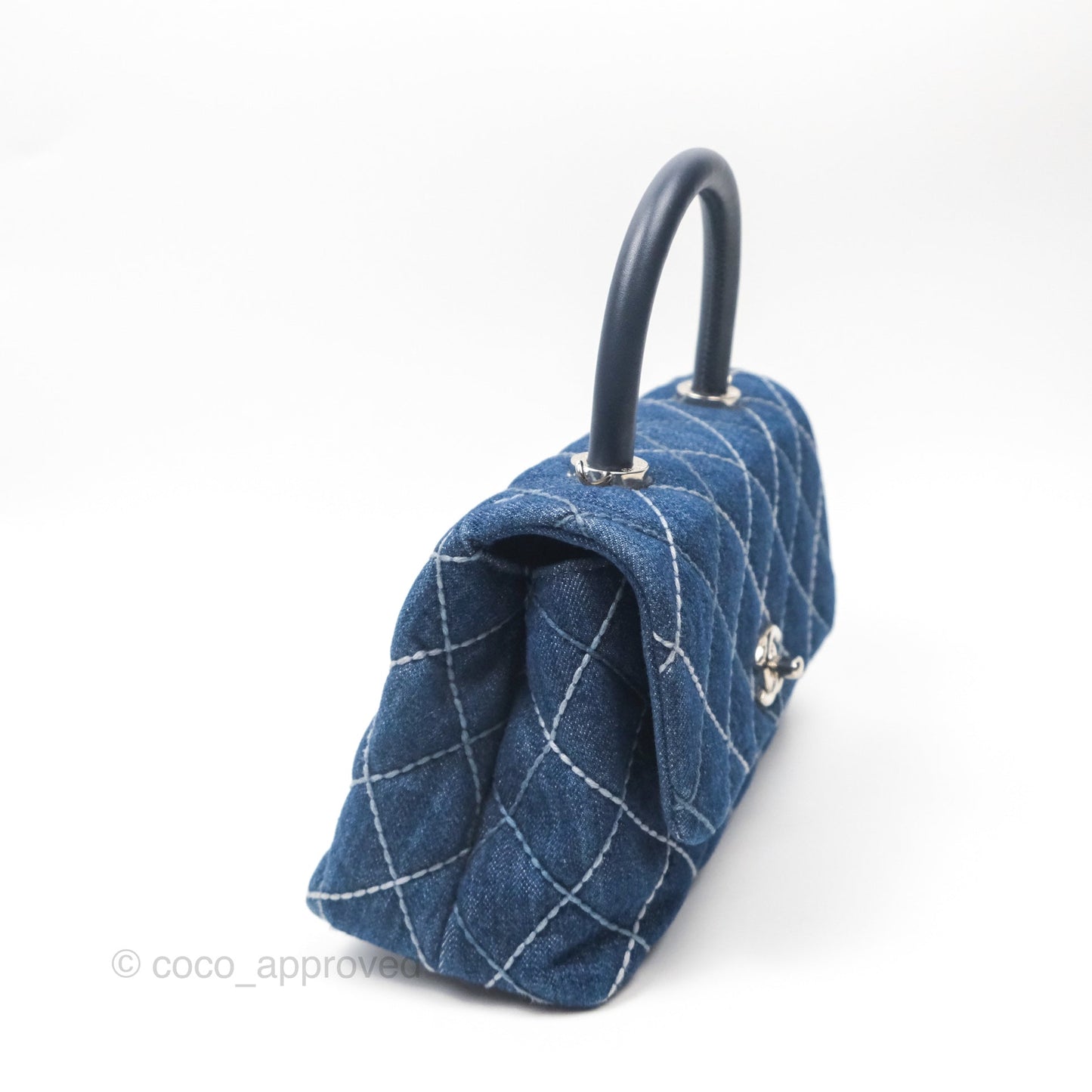 Chanel Small Coco Handle Quilted Contrast Stitch Denim Silver Hardware