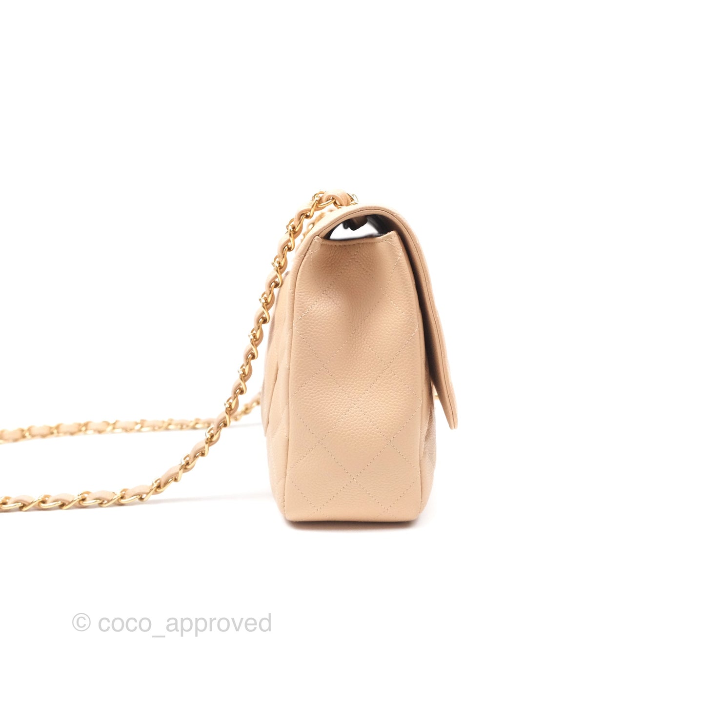 Chanel Jumbo Single Flap Quilted Beige Caviar Gold Hardware