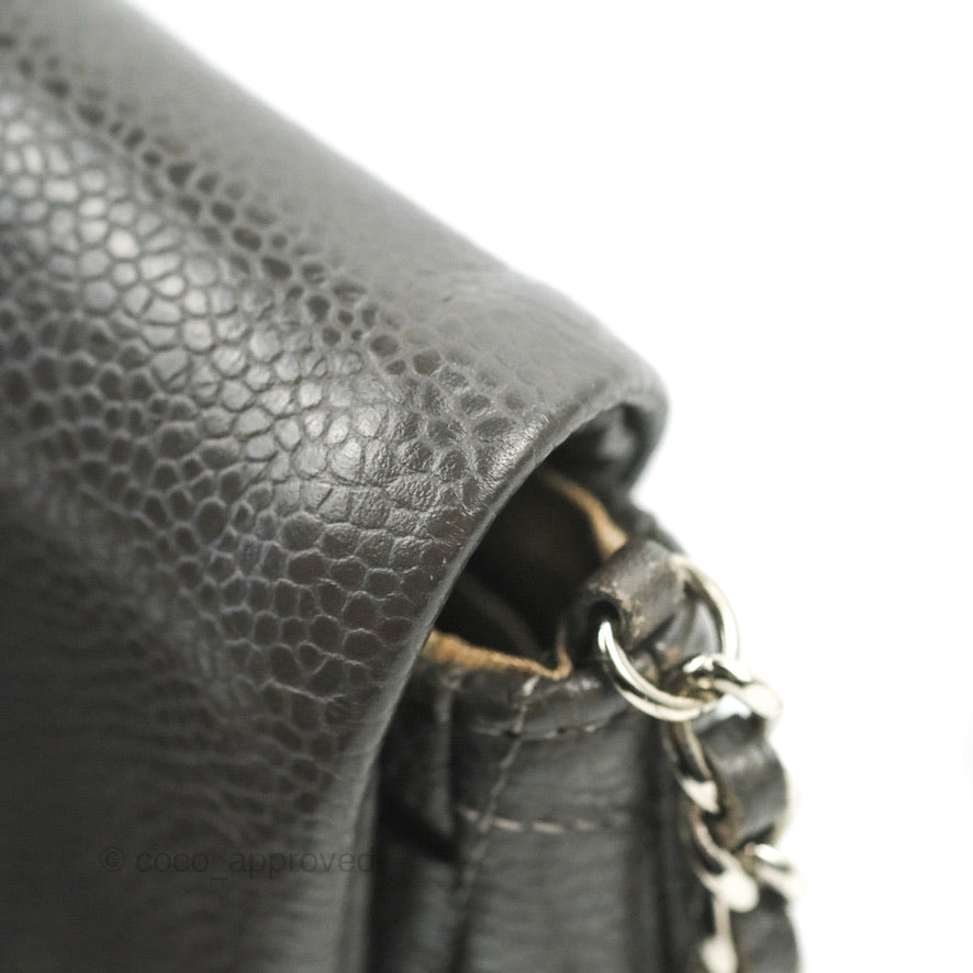 Chanel Half Moon Wallet on Chain WOC Dark Grey Caviar Silver Hardware
