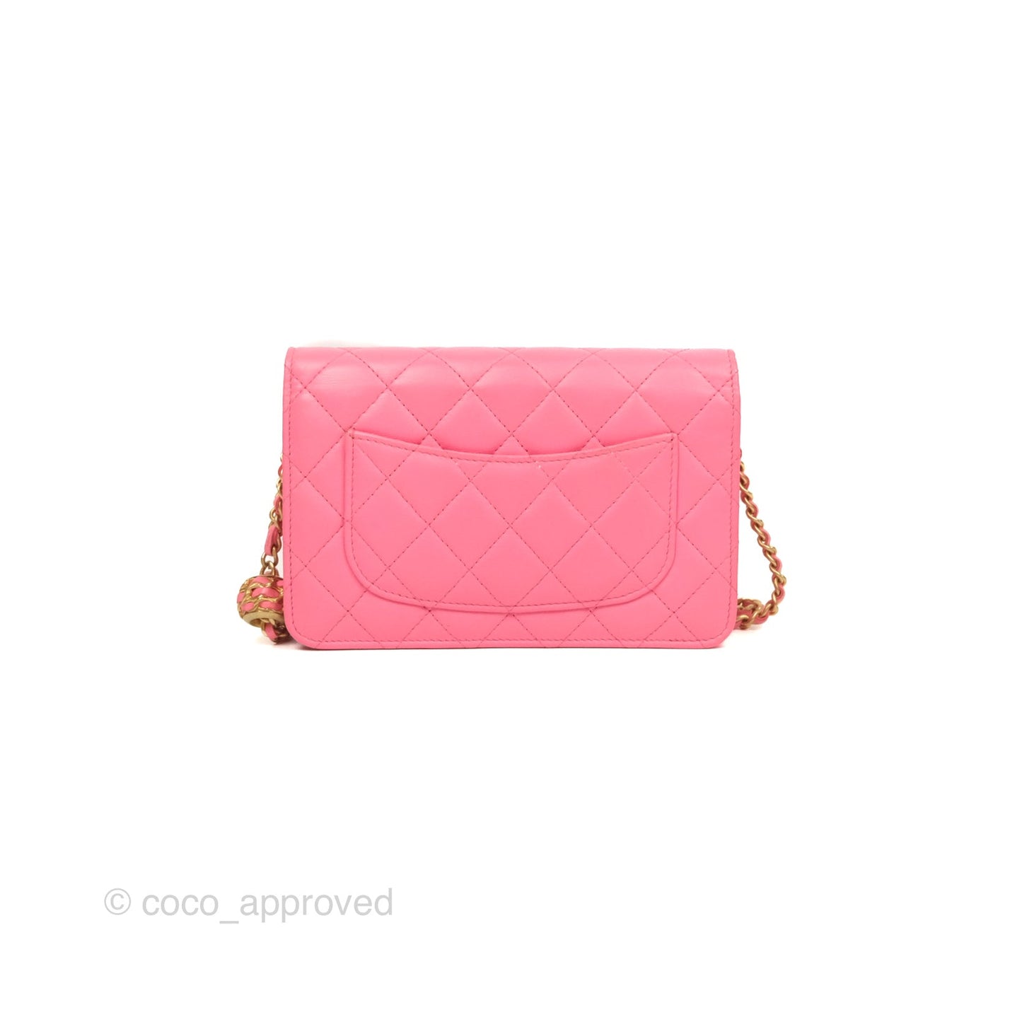Chanel Quilted Pearl Crush Wallet on Chain WOC Pink Lambskin Aged Gold Hardware