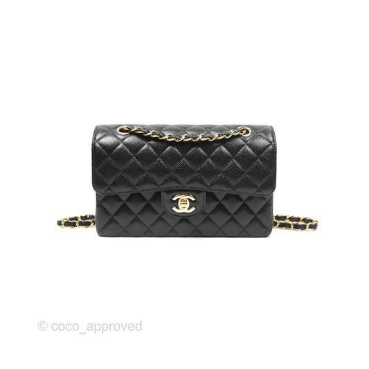 Chanel Small Classic Flap Quilted Black Caviar Gold Hardware