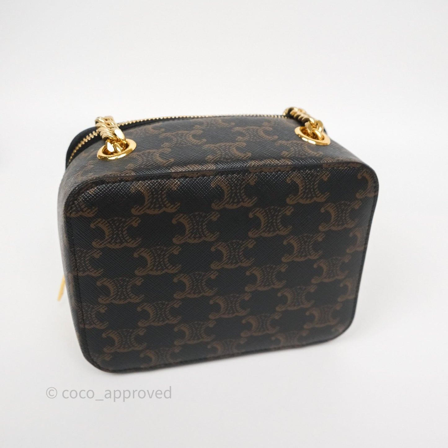 Celine Cuir Box On Chain Triomphe Canvas Tan Calfskin