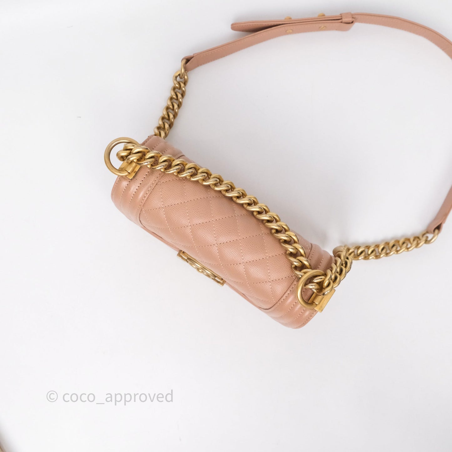Chanel Small Boy Caviar Beige Pink Bag Aged Gold Hardware