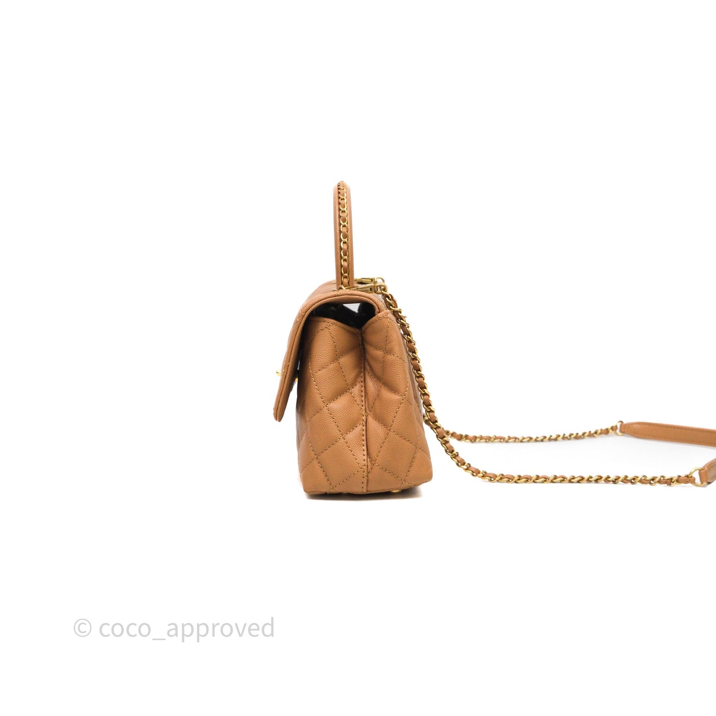 Chanel Small Coco Handle with Chain Handle Beige Caviar Aged Gold Hardware 23P