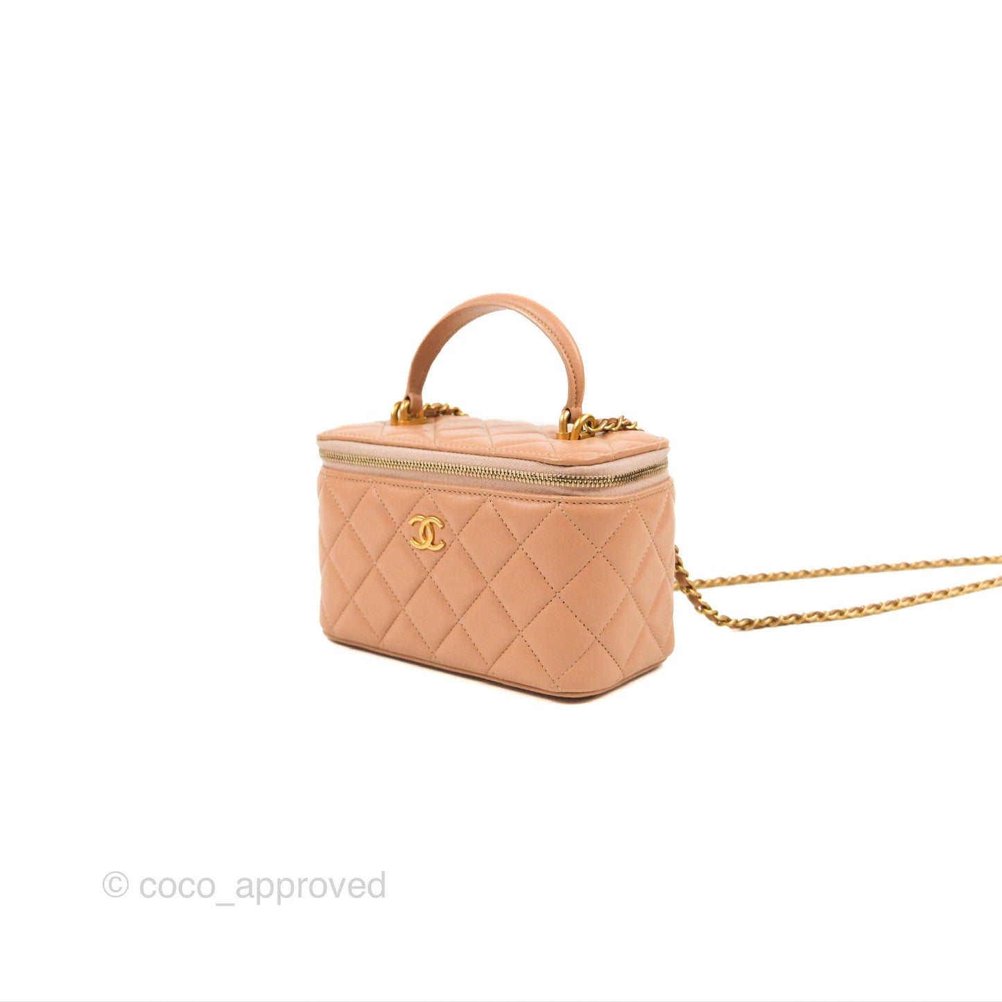 Chanel Vanity Rectangular Top Handle Beige Lambskin Gold Hardware