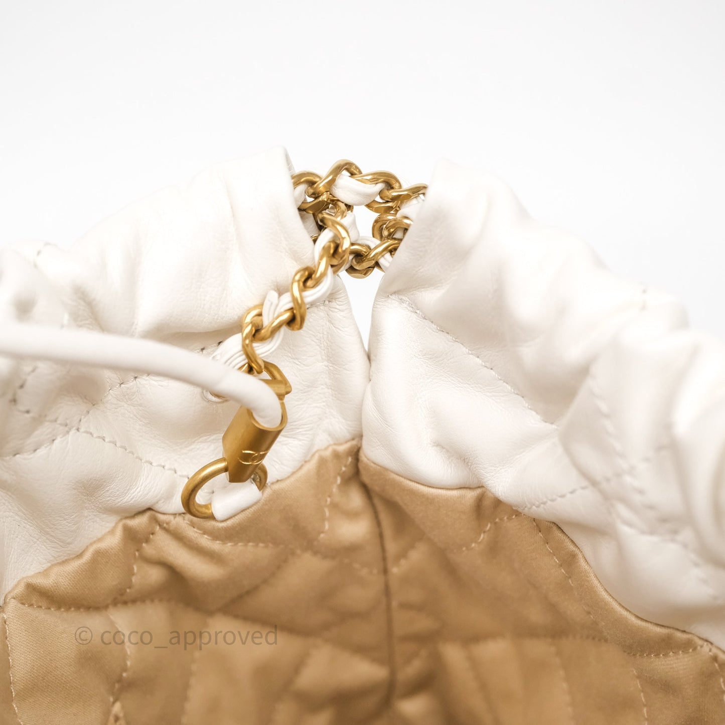 Chanel 22 Mini Bag White Calfskin Aged Gold Hardware