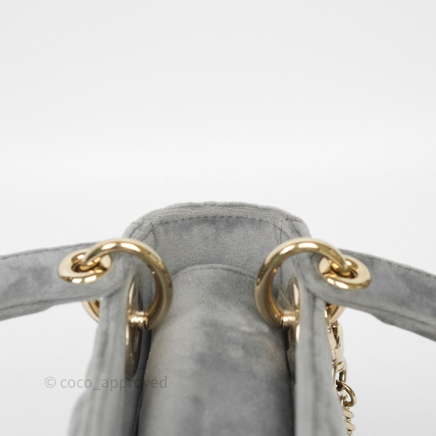 Dior Mini Lady Dior Grey Velvet Cannage Crystal Charms Gold Hardware