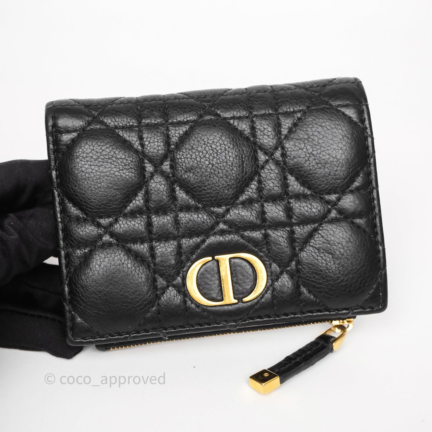 Christian Dior Caro Dahlia Wallet Black Calfskin Gold Hardware
