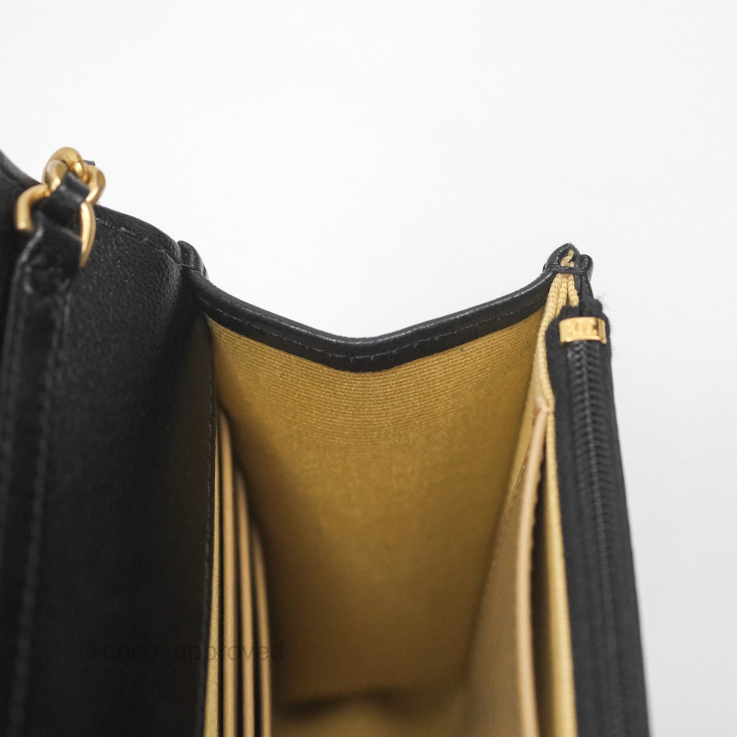 Chanel Quilted WOC Adjustable Chain Black Shiny Lambskin Aged Gold Hardware