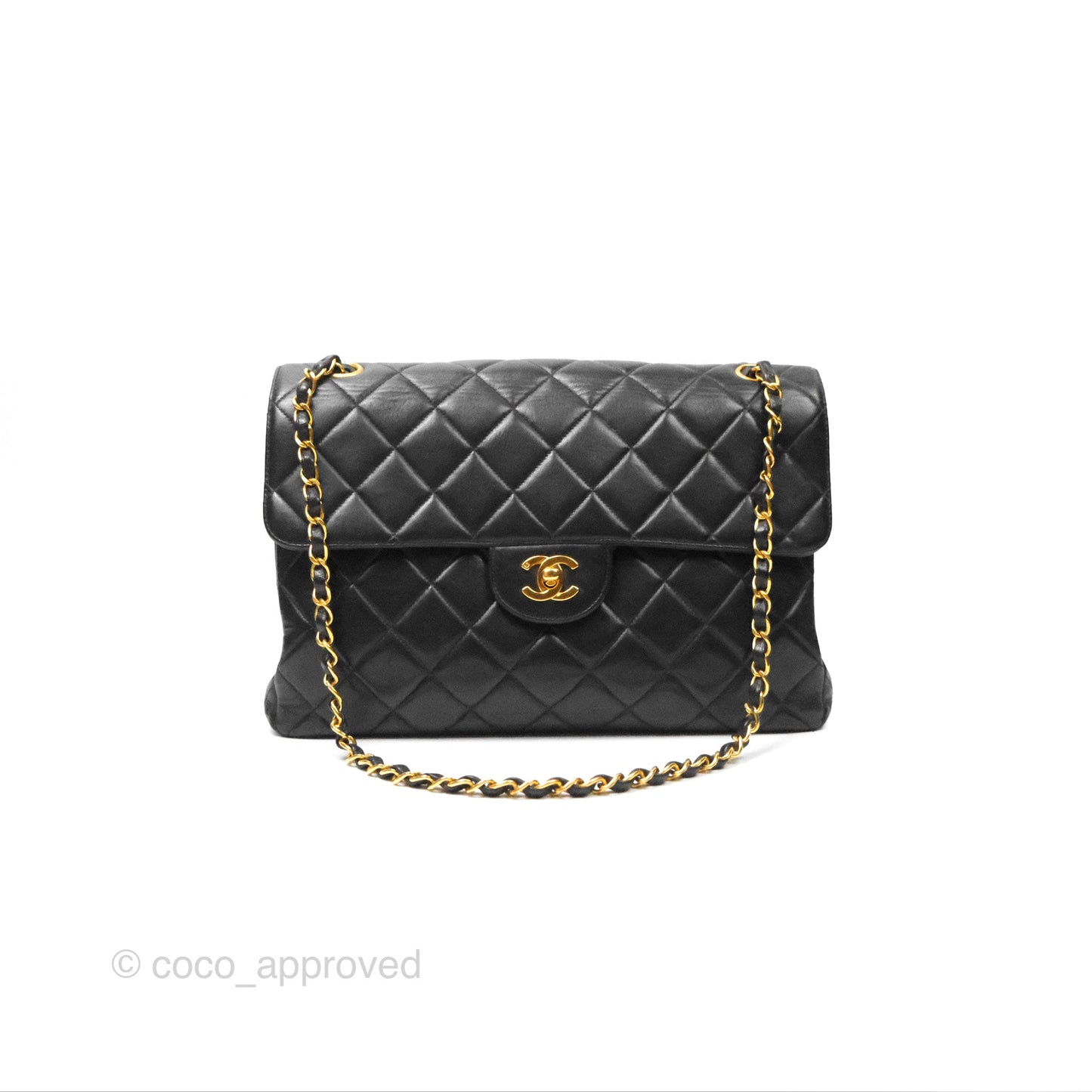 Chanel Vintage Double Sided Jumbo Flap Black Lambskin 24K Gold Hardware