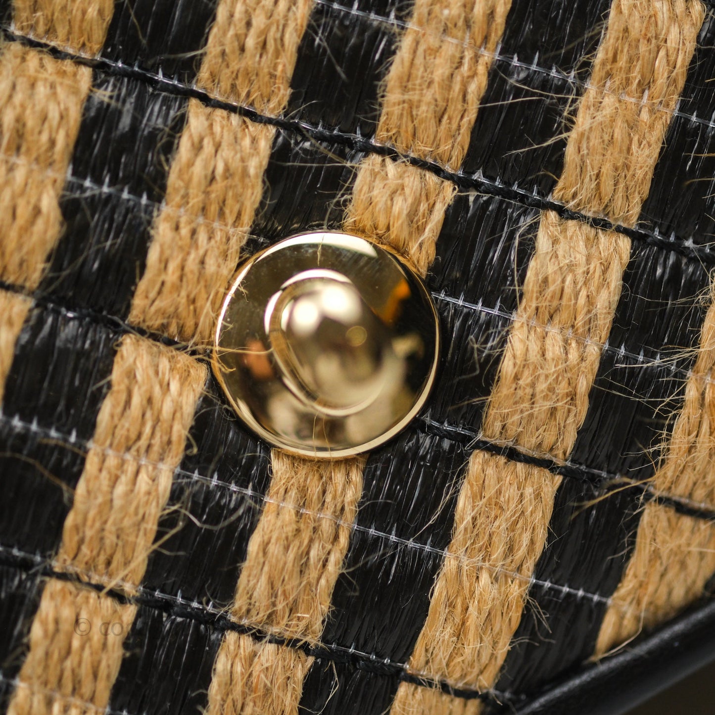 Chanel Quilted Mini Rectangular Flap Raffia Jute Thread Black & Beige Gold Hardware