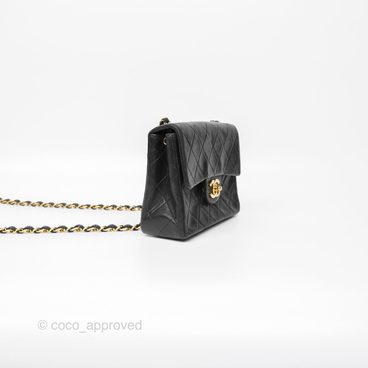 Chanel Vintage Mini Square Black Lambskin 24K Gold Hardware