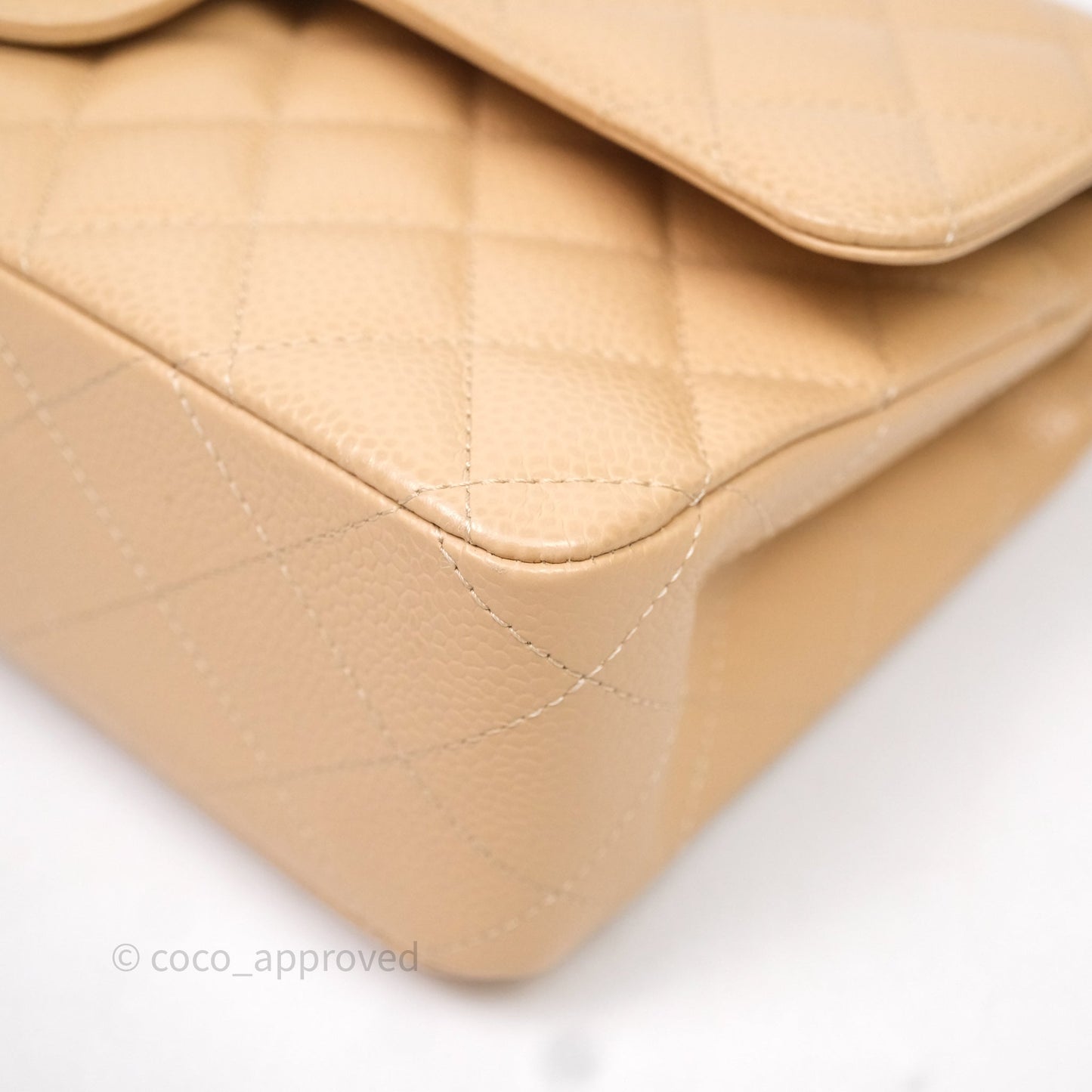 Chanel Classic M/L Medium Flap Quilted Beige Caviar Silver Hardware