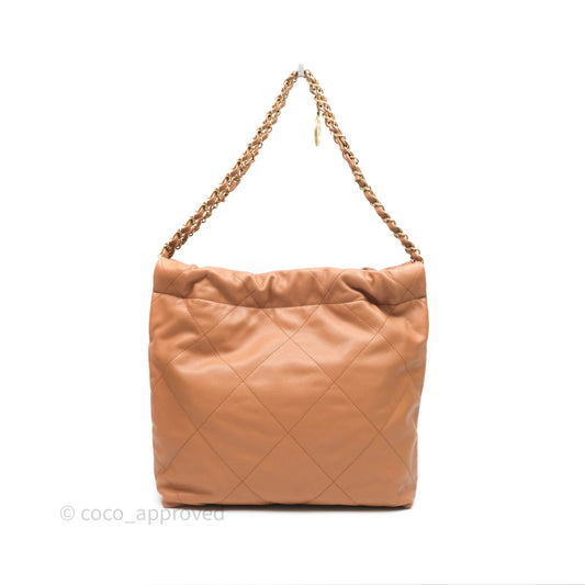 Chanel 22 Small Beige Caviar Aged Gold Hardware