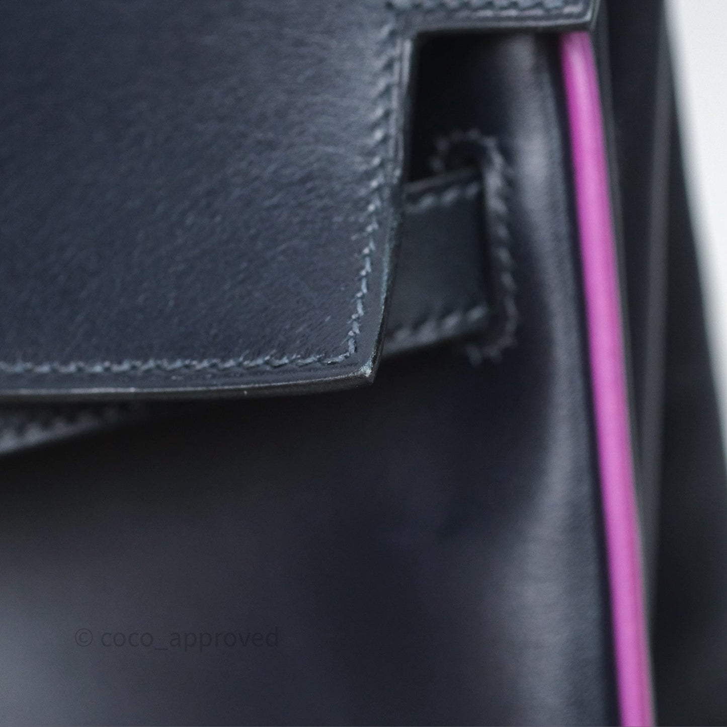 Hermès Vintage Kelly 32 Retourn Navy/Purple Box Leather Palladium Hardware