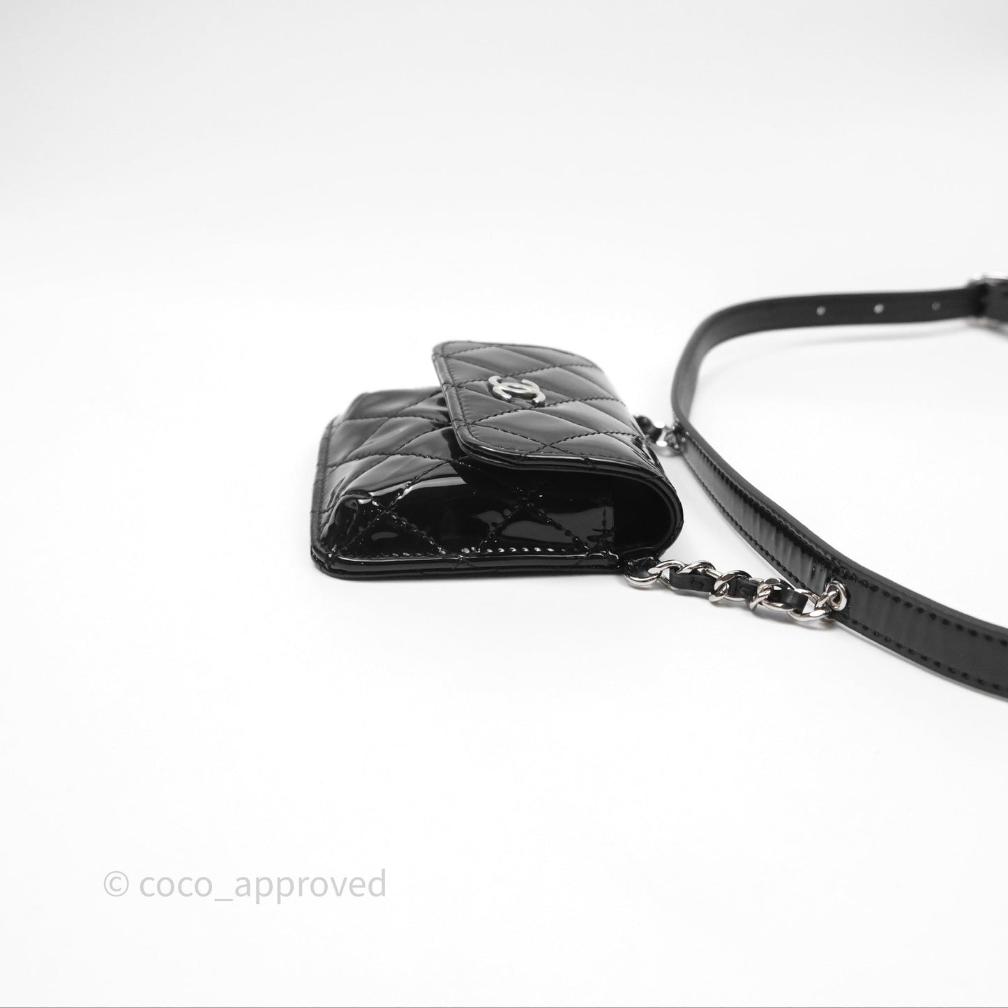 Chanel Double Waist Belt Bag Patent Pink / Black Silver Hardware