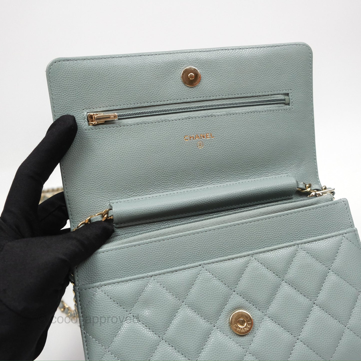 Chanel Quilted Classic Wallet on Chain WOC Green Caviar Silver Hardware