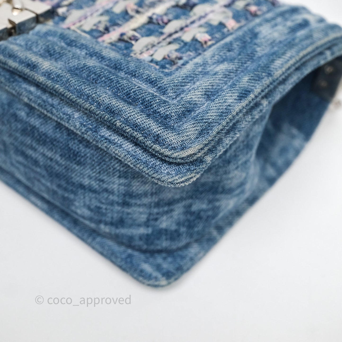 Chanel Medium Boy Blue Denim Tweed Silver Hardware