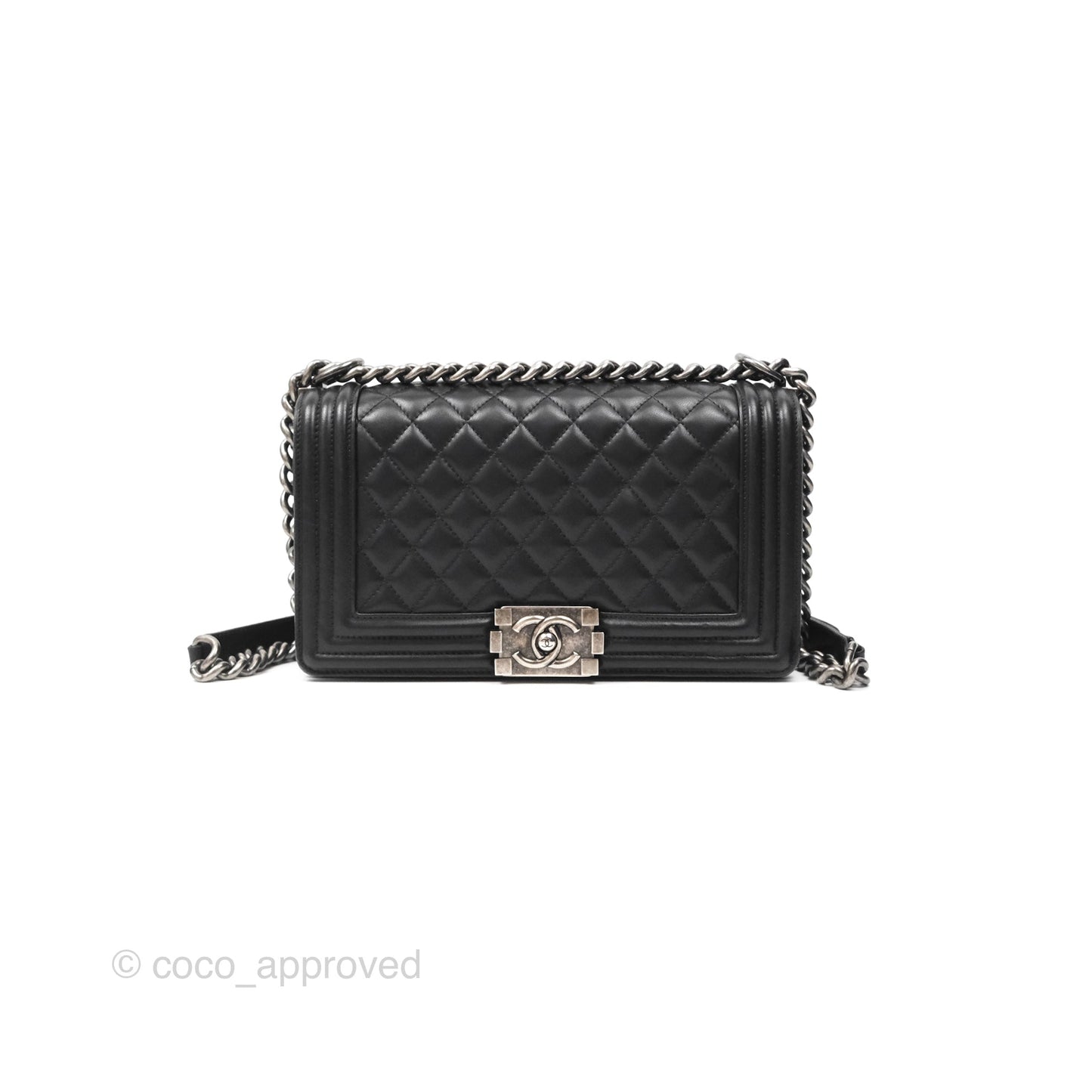 Chanel Quilted Medium Boy Black Lambskin Ruthenium Hardware