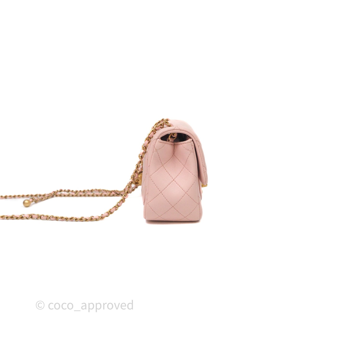 Chanel Pearl Crush Mini Square Quilted Pink Lambskin Aged Gold Hardware