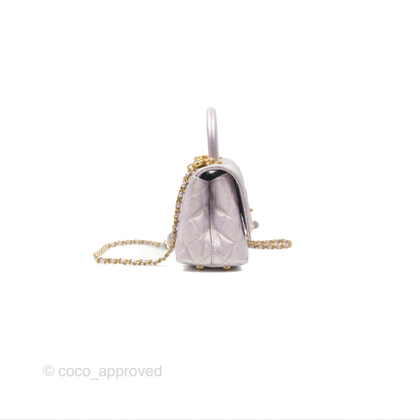Chanel Mini Coco Handle Quilted Iridescent Purple Caviar Gold Hardware