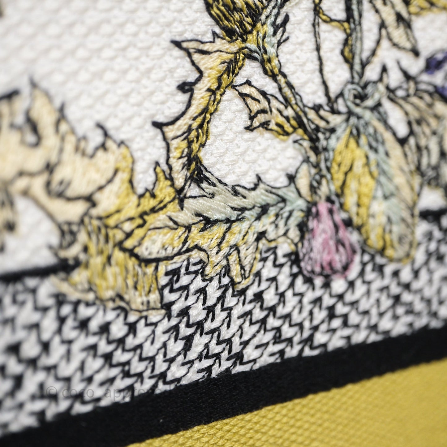 Christian Dior Medium (Old Small) Book Tote Latte Embroidery with Yellow Multicolor Dior Chardons Motif