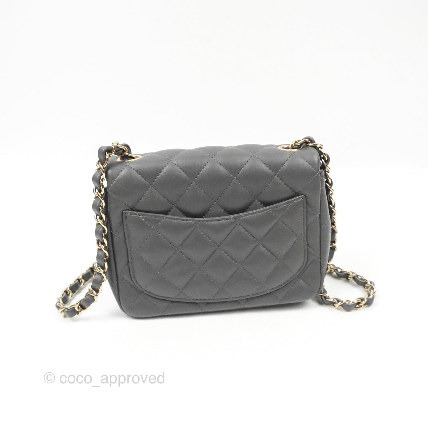 Chanel Quilted Mini Square Flap Grey Lambskin Gold Hardware